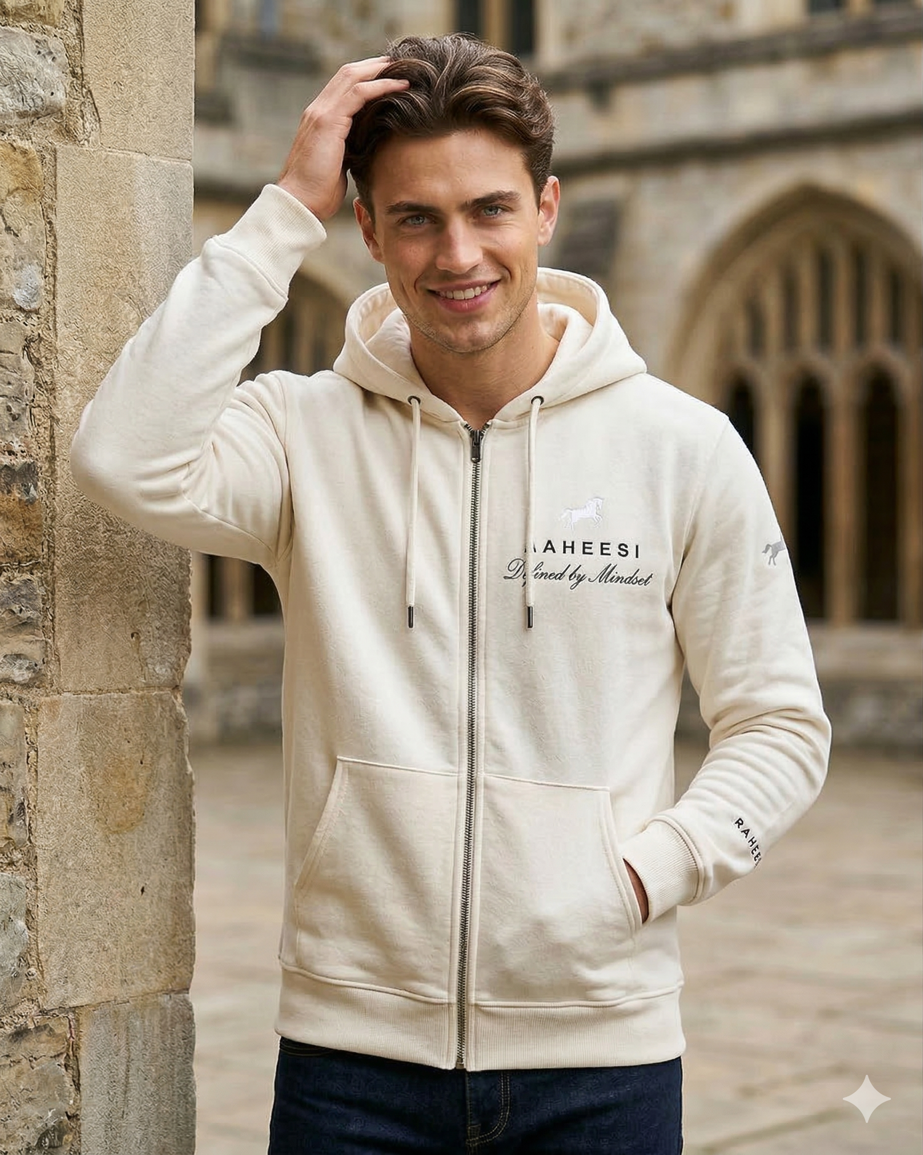 Beige White Gray Hoodie